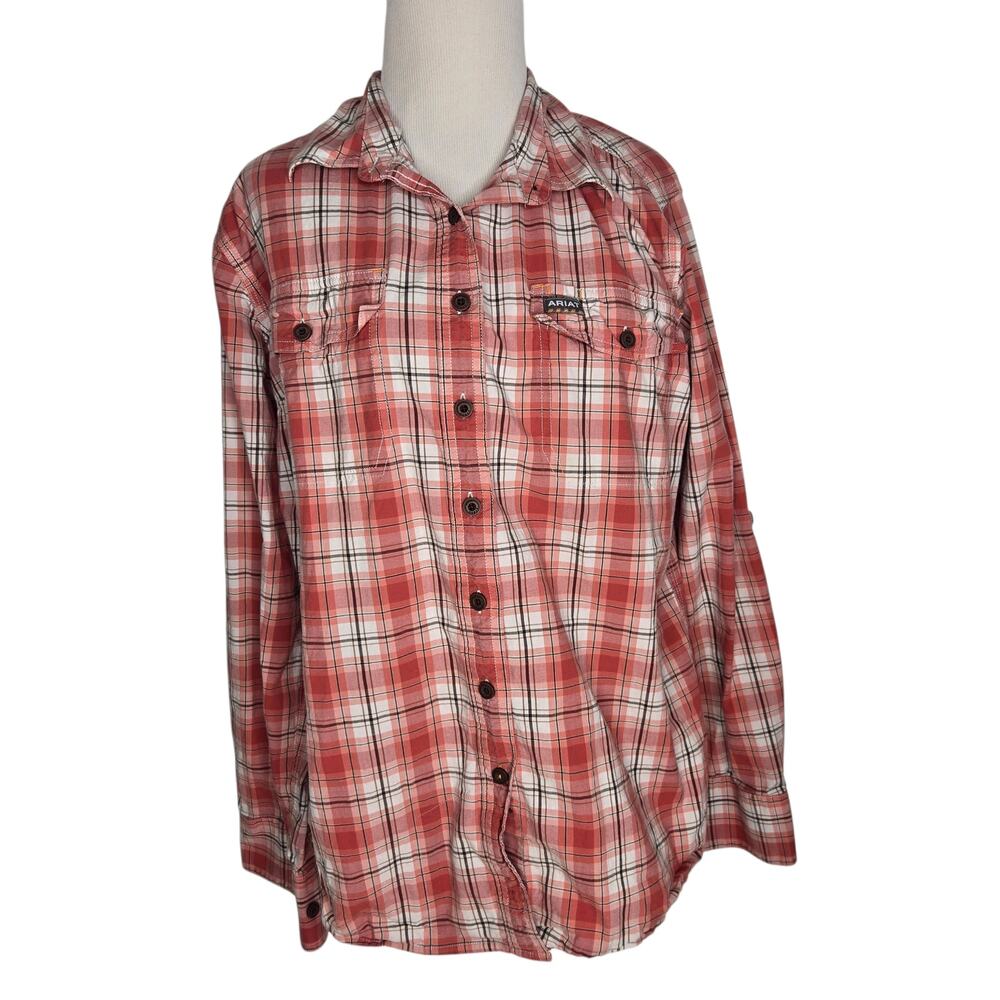 Ariat Rebar Women Plaid Western Work Shirt Pink Chore Button Front XL